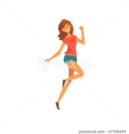 Smiling Happy Young Woman Having Fun Vector Illustration 47596894