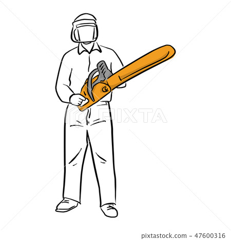 man holding chainsaw with safety vector man holding chainsaw with safety vector 47600316