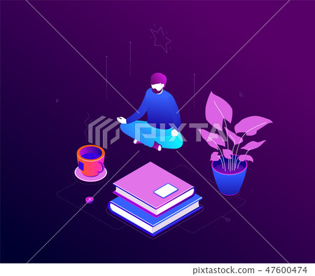 Meditation at work - modern colorful isometric vector illustration 47600474