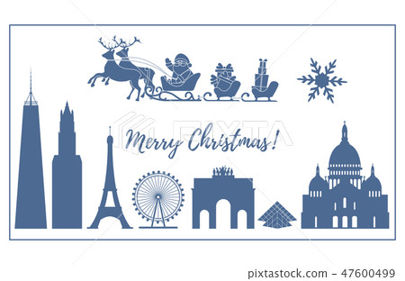 Santa Claus in sleigh flying over buildings 47600499