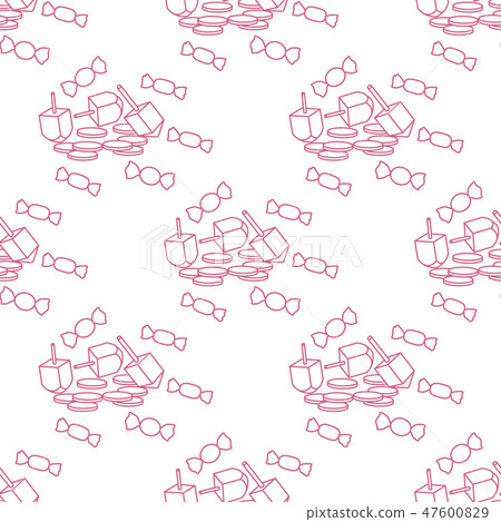 Seamless pattern with dreidel, coins, sweets 47600829