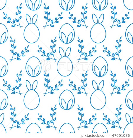 Seamless pattern Easter Bunny ears, eggs, willow. 47601086