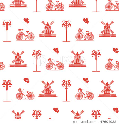 Seamless pattern with windmill, bicycle, lantern 47601088