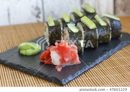 Japanese rolls with cucumber, crabs and omelet  47601229