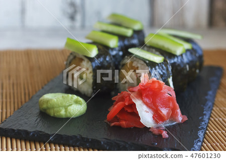 Japanese rolls with cucumber, crabs and omelet Japanese rolls with cucumber, crabs and omelet 47601230