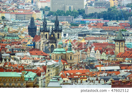 Panoramic view at Prague and Vltava river Panoramic view at Prague and Vltava river 47602512