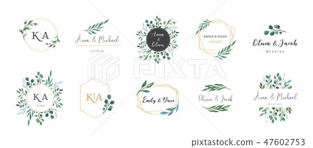 Wedding logos, hand drawn elegant, delicate monogram collection 47602753