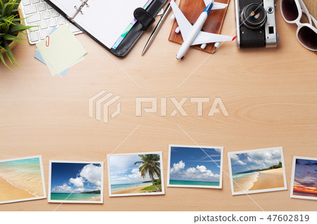 Business trip concept. Accessories on desk table Business trip concept. Accessories on desk table 47602819