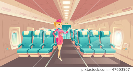 Stewardess in airplane cabin interior vector Stewardess in airplane cabin interior vector 47603507