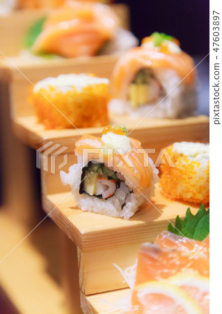 Japanese Food, Salmon Sushi and Sashimi Assortment Japanese Food, Salmon Sushi and Sashimi Assortment 47603897