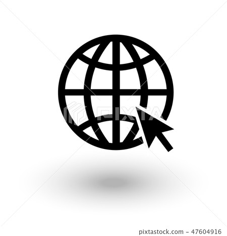 globe wireframe black and white web symbol icon with cursor isolated on white background vector globe wireframe black and white web symbol icon with cursor isolated on white background vector 47604916