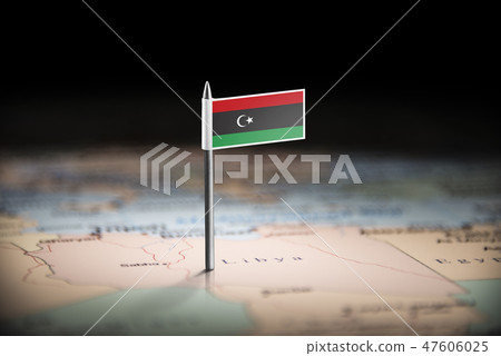 Libya marked with a flag on the map Libya marked with a flag on the map 47606025