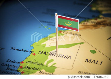Mauritania marked with a flag on the map Mauritania marked with a flag on the map 47606069