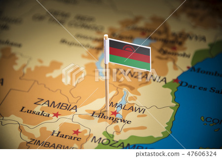 Malawi marked with a flag on the map Malawi marked with a flag on the map 47606324