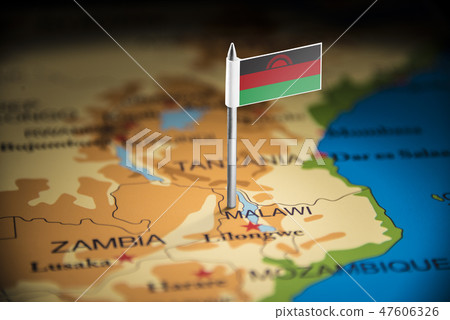 Malawi marked with a flag on the map 47606326