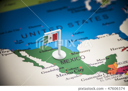 Mexico marked with a flag on the map 47606374