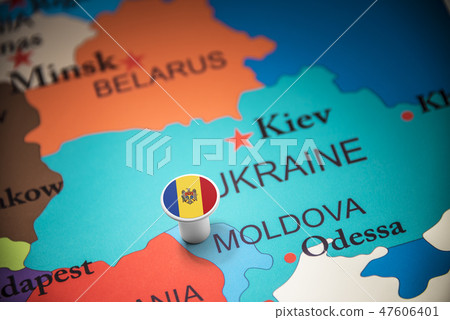 Moldova marked with a flag on the map 47606401
