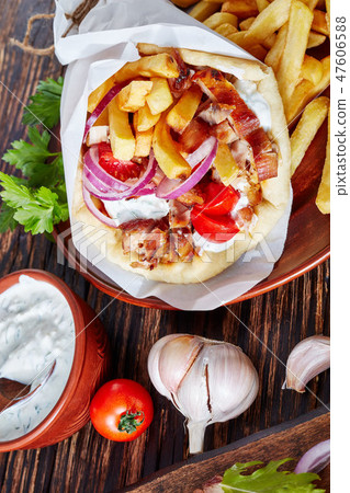 close-up of a greek souvlaki, top view 47606588