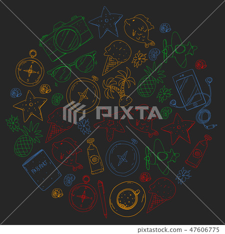 Travel vector pattern. Adventure, beach, tropical design. 47606775