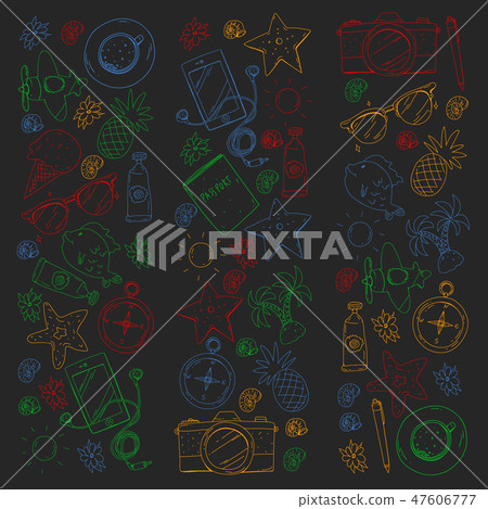 Travel vector pattern. Adventure, beach, tropical design. 47606777