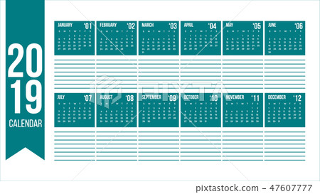 Vector of 2019 new year calendar in clean Vector of 2019 new year calendar in clean 47607777