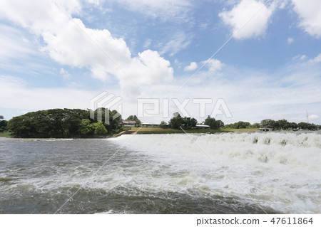 Dike of overflow water in day time,Nong Wai dam in Nam Phong District. 47611864