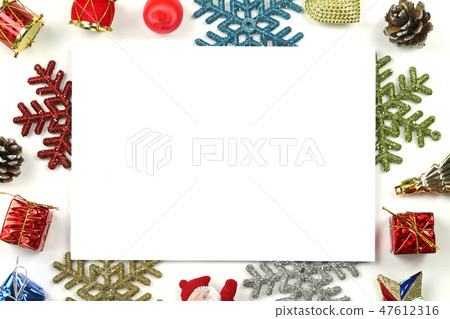 Square of empty white paper on equipment Christmas. Square of empty white paper on equipment Christmas. 47612316
