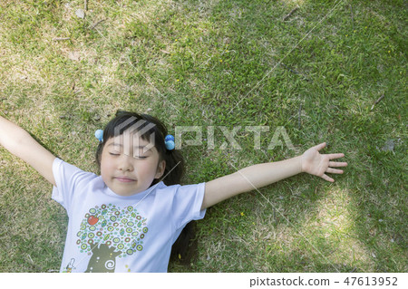 孩子們躺在草原上 47613952