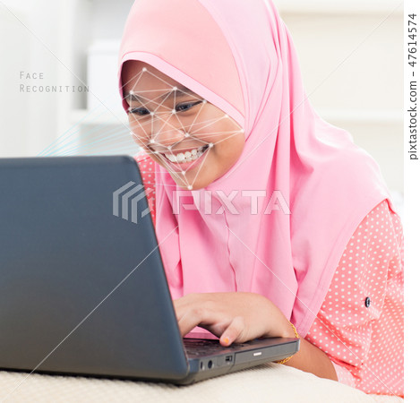 Facial recognition system concept. 47614574