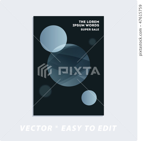 Brochure with black abstract design cover, party flyer in A4 with grey smooth round for club, 47615759