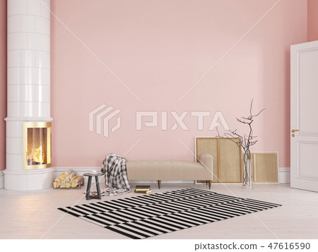 Pink Scandinavian Classic Interior With Couch Stock