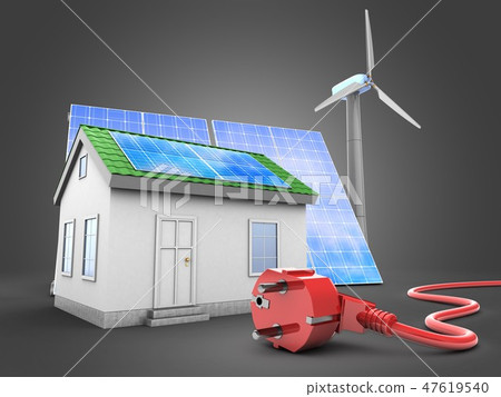 3d illustration of house with wind energy  47619540