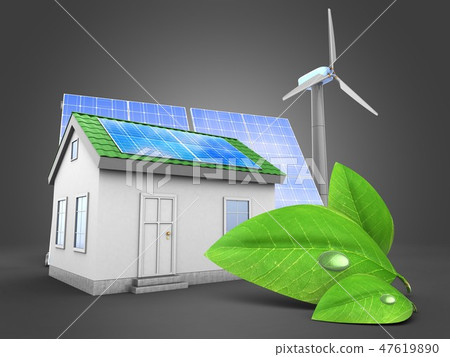 3d illustration of house with green leaf 3d illustration of house with green leaf 47619890