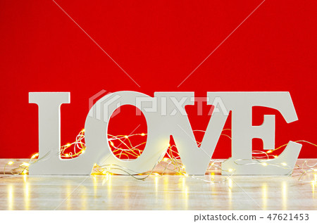White love text wood and led light. White love text wood and led light. 47621453