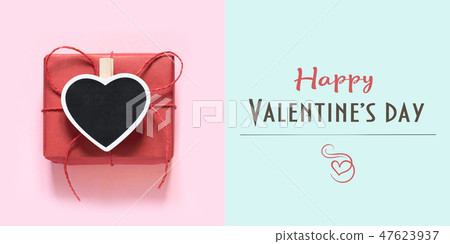 Happy Valentine's day card with red gift on blue. Happy Valentine's day card with red gift on blue. 47623937