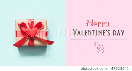 Happy Valentine's day card with red gift on blue. Happy Valentine's day card with red gift on blue. 47623941
