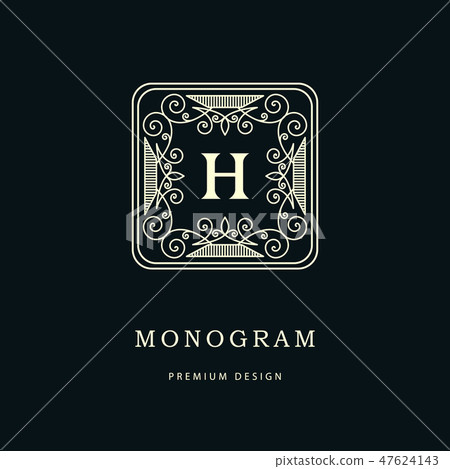 Monogram design template. Elegant line art logo H Monogram design template. Elegant line art logo H 47624143