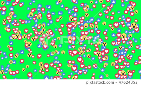 Like, thumb up, blue icons, wow reaction icon, and hearts on Fac 47624352