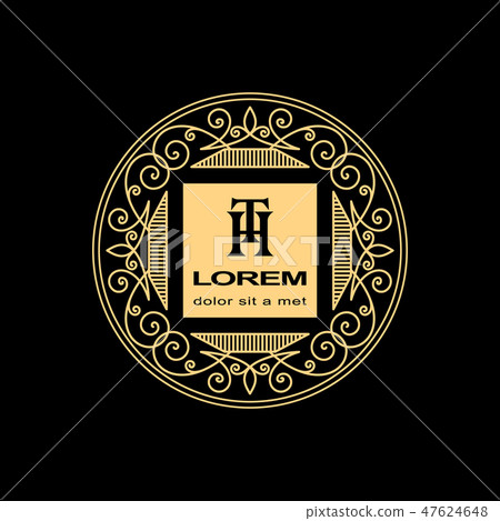 Monogram design template. Elegant line art logo TH 47624648