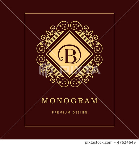 Monogram design template. Elegant line art logo B 47624649