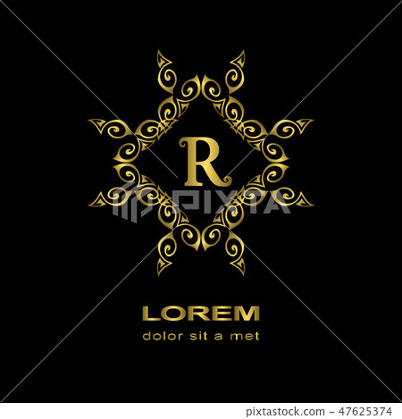 Monogram design template. Elegant gold logo sing R - Stock Illustration ...