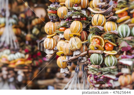 Christmas decorations made with dried fruits. Christmas decorations made with dried fruits. 47625644
