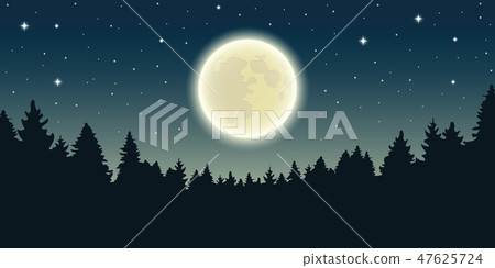 starry sky with full moon in forest landscape starry sky with full moon in forest landscape 47625724