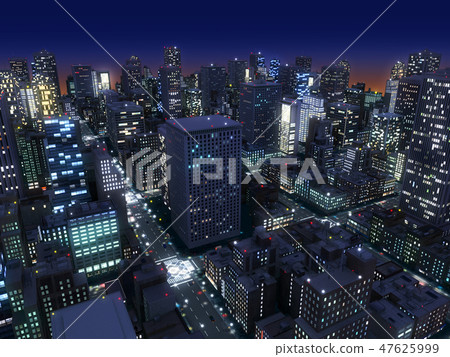 夜城市城市摩天大樓高層建築明亮的光CG 47625999