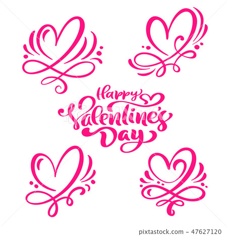 set of red Calligraphy text Happy Valentines Day and hearts. Vector Valentines Day Hand Drawn set of red Calligraphy text Happy Valentines Day and hearts. Vector Valentines Day Hand Drawn 47627120