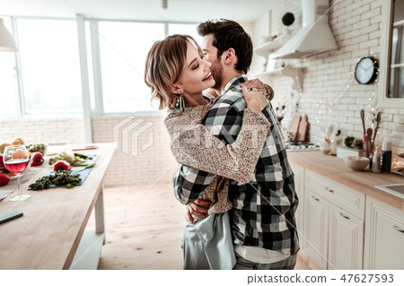 Pretty blond slim woman with huge earrings feeling good 47627593