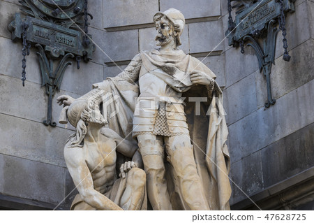 Elements of the monument to Columbus in Barcelona  47628725