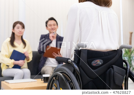 Japan Universal Manner Association supervised material business scene Wheelchair interview Japan Universal Manner Association supervised material business scene Wheelchair interview 47628827