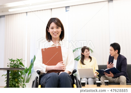 Japan Universal Manner Association supervised material business scene Wheelchair interview 47628885