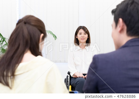 Japan Universal Manner Association supervised material business scene Wheelchair interview 47628886